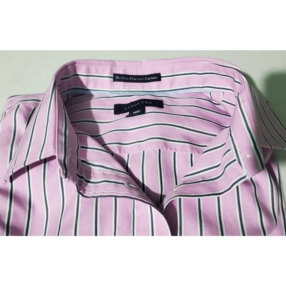 Lands End Women's Pink Striped Long Sleeve Button Up Shirt Size 10P Preppy Work - Picture 7 of 7